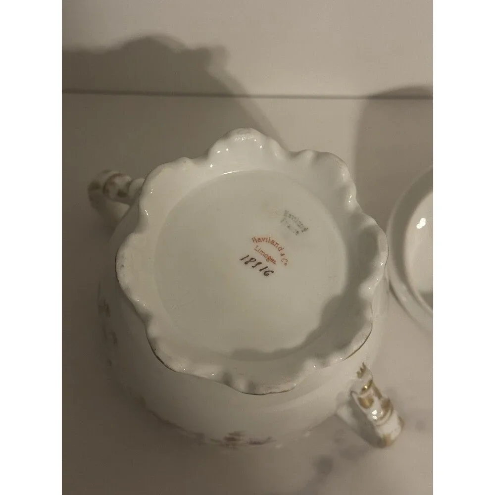 Vintage Antique Haviland Limoges Sugar Bowl with Lid Floral Gold France Pink Blu